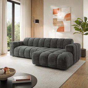 Masseno Narożnik SETIA Prawostronny, L-Kształtny, Nowoczesna Sofa narożna, Tkanina Szenilowa - Szary, LUMO 75