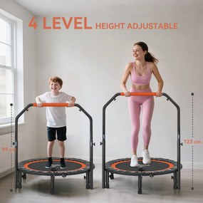 SPORTNOW Minitrampolin, z regulowanym uchwytem, monitor LCD, stal, czarno-czerwony, Ø102 x 99-123 cm