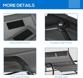 Outsunny Podwójna Leżanka dla 2 Osób z Baldachimem i Poduszkami, 200 cm x 139 cm x 140 cm, Ciemnoszary