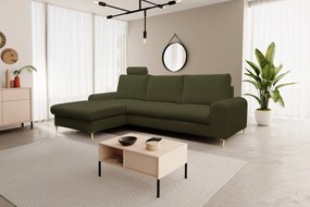 Masseno Narożnik VERONA z funkcją spania i pojemnikiem na pościel Narozniki L, Rozkładana sofa - Oliwkowy, LOFT 10