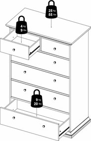 Wysoka komoda Paris 4+2 kolor szary