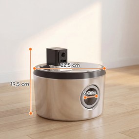 PawHut Fontanna dla kota 4L bezprzewodowa, ze stali nierdzewnej, z czujnikiem ruchu, 6 filtrami, podwójnym systemem filtracji, okienkiem LED, srebrna | Aosom PL