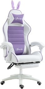 Vinsetto Ergonomiczny Fotel Gamingowy z Podparciem Lędźwiowym, Podnóżkiem i Uszami Królika Fioletowy