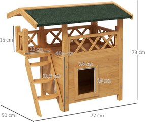 PawHut Domek dla kotów, Chatka dla zwierząt, Dach asfaltowy, 2 Poziomy, 1 Schody, Naturalny + Zielony