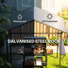 Outsunny Pawilon grillowy 2,52 x 1,56 m, wodoodporny grillowy pawilon z dwuspadowym dachem, boczną półką, hakami, stalową ramą, czarny | Aosom PL