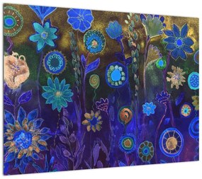 Obraz na szkle ciemnoniebieskich kwiatów (70x50 cm)
