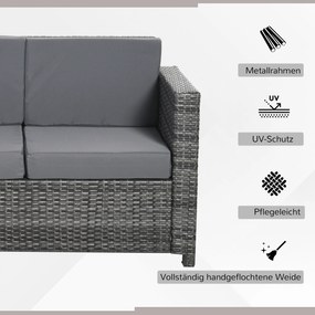Outsunny Sofa Ogrodowa 3-osobowa z Technorattanu z Poduszkami Metal Poliester Szary | Aosom PL