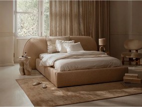 Ciemnoszare tapicerowane łóżko dwuosobowe ze schowkiem ze stelażem 160x200 cm Ovalo – Micadoni