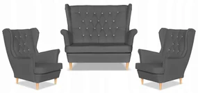 Zestaw uszak Gaja ekoskóra skaj sofa fotele Family Meble szary