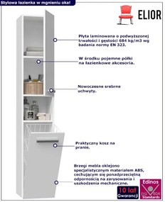 Słupek Łazienkowy Z Koszem Na Pranie Biel Mat E9-C68