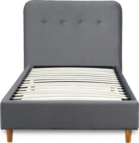 Łóżko Tapicerowane 90x200 cm ze Stelażem Jednoosobowe DENNIS Welurowe Ciemnoszare