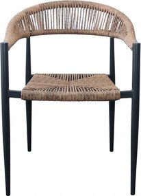 Krzesło Ogrodowe Czarne 56x60x78 cm Plecione Brązowe Sznurki Nowoczesne