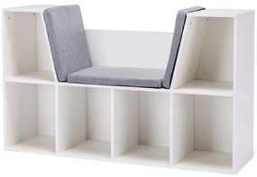 HOMCOM Regał 2 w 1 dla dzieci + Ławka z poduszkami 103 cm × 30 cm × 62 cm Biały + Szary