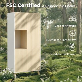 HOMCOM Szafka kuchenna 170 cm, nowoczesna szafa z otwartą półką, regulowane półki, wygląd drewna naturalnego | Aosom PL