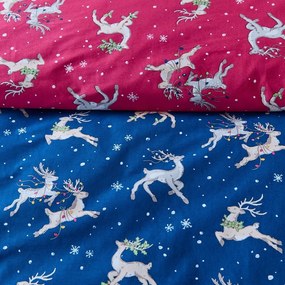 Czerwono-niebieska bawełniana pościel jednoosobowa 135x200 cm Christmas Reindeer – Their Nibs