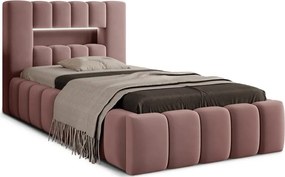 Różowe tapicerowane łóżko jednoosobowe ze schowkiem ze stelażem 90x200 cm Lamica – ELTAP