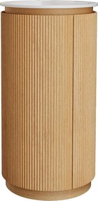 Okrągła szafka podumywalkowa prążkowana do postawienia z litego drewna z umywalką wpuszczaną z matowej białej żywicy - Jasny naturalny - 45 x 45 x 85 cm - NEFIS
