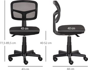 Vinsetto Fotel Ergonomiczny Biurowy, Regulowany Fotel Obrotowy, Oszczędzający Miejsce, Czarny