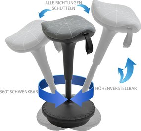 Vinsetto Stołek biurowy z funkcją obrotu, ergonomiczny stołek, regulowana wysokość 65,5-83,5 cm, 120° pochylenie, Szary