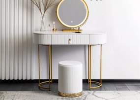 Toaletka Furalek 3 kolory LED – szuflada welurowa i pufa, zestaw glamour