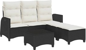 Komplet Mebli Ogrodowych 3-częściowy Czarny Rattan W kształcie L z Wygodnymi Poduszkami