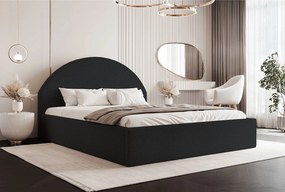 BESILIO Łóżko tapicerowane Boucle 180x200 Velora - stelaż listwowy, wezgłowie, pojemnik, łóżko slim - Czarny