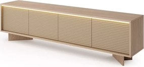 Szafka RTV Parsja 4D 200 cm LED – duża szafka pod telewizor, ryflowane fronty, bolivar naturalny / cappuccino, push-to-open