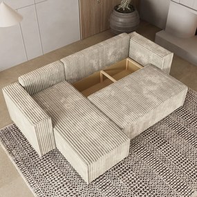 Masseno Narożnik RAVELO z funkcją spania i pojemnikiem na pościel Narozniki L, Rozkładana sofa - Kremowy, TILIA 03