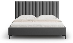 Ciemnoszare tapicerowane łóżko dwuosobowe ze schowkiem i stelażem 160x200 cm Casey – Mazzini Beds