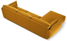 Musztardowy aksamitny narożnik (lewostronny/z szezlongiem) Vanda – Mazzini Sofas