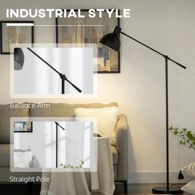 HOMCOM Lampa Podłogowa Styl Przemysłowy Regulowana Wysokość Przełącznik Podłogowy Czarna 30x30x131cm | Aosom PL