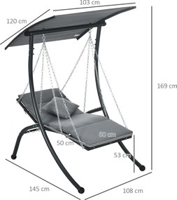 Outsunny Leżanka wisząca ogrodowa z regulowanym dachem poduszka na siedzisko i głowę stalowa rama szara | Aosom PL