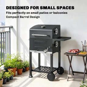 Outsunny Kompaktowy grill węglowy z pokrywą, termometrem, składanym bocznym blatem, szufladą na popiół i otworami wentylacyjnymi | Aosom PL