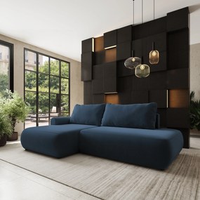 Masseno Narożnik NUVIRA z funkcją spania i pojemnikiem na pościel Narozniki L, Rozkładana sofa - Niebieski, CASTEL 79