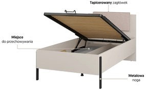 Łóżko młodzieżowe JUKON 100x200 kaszmirowe z pojemnikiem i tapicerowanym zagłówkiem HELVETIA