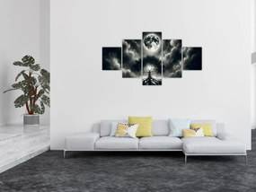 Obraz – Czarno-białe drzewo w pełni księżyca (125x70 cm)