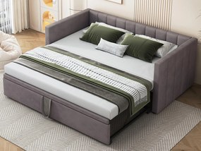 Łóżko z wysuwanym materacem 90/180x200cm, kanapa z tkaniny welurowej z stelażem na listwy - Szary