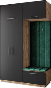 Masseno Garderoba REMA 150/240/60 cm Nowoczesna Szafa do Przedpokoju Dąb lefkas, MONOLITH 37 (Butelkowa zieleń)