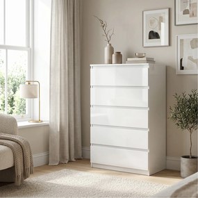 Komoda NUDO 70 cm do Salonu Sypialni 5 Szuflad Biały