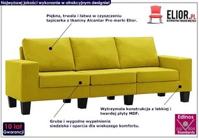 Ponadczasowa trzyosobowa żółta sofa - Lurra 3Q