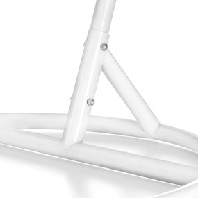 Białe wiszące krzesło KOKON ze stojakiem, jasna poduszka