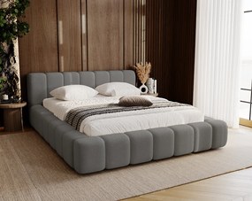 Emporius Bolonia łóżko tapicerowane 180x200 cm - łóżko podwójne 180x200 - pojemnik, stelaż, gruba pianka, tkanina welurowa, szary (Komodo 21)