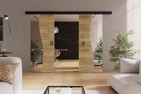 Emporius drzwi przesuwne 130 cm Kaja Duo - drzwi naścienne z lustrem do salonu, garderoby - Dąb craft złoty