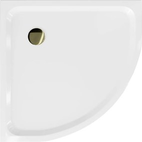 Mexen Flat brodzik półokrągły slim 90 x 90 cm, biały, syfon złoty - 41109090G