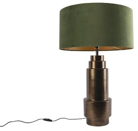 Lampa stołowa w stylu art deco, brązu z zielonym abażurem z aksamitu i złotem 50 cm - Bruut