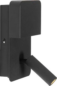 Lampa ścienna czarna w tym LED z USB i lampką do czytania z przełącznikiem - Robin