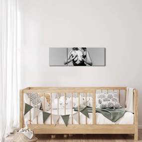 Obraz kobiety w czarnej sukience (z zegarem) (90x30 cm)
