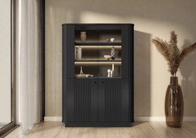 Witryna Vesper 103 cm czterodrzwiowa na cokole - czarny / czarne uchwyty