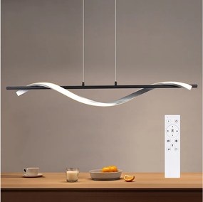 NETTLIFE Nowoczesna, ściemnialna lampa wisząca LED 22 W, srebrna, średnica 100 cm, aluminiowa, falista, regulowana wysokość, do jadalni, sypialni