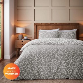 Szara flanelowa pościel dwuosobowa 200x200 cm Grace Floral Leaf – Catherine Lansfield